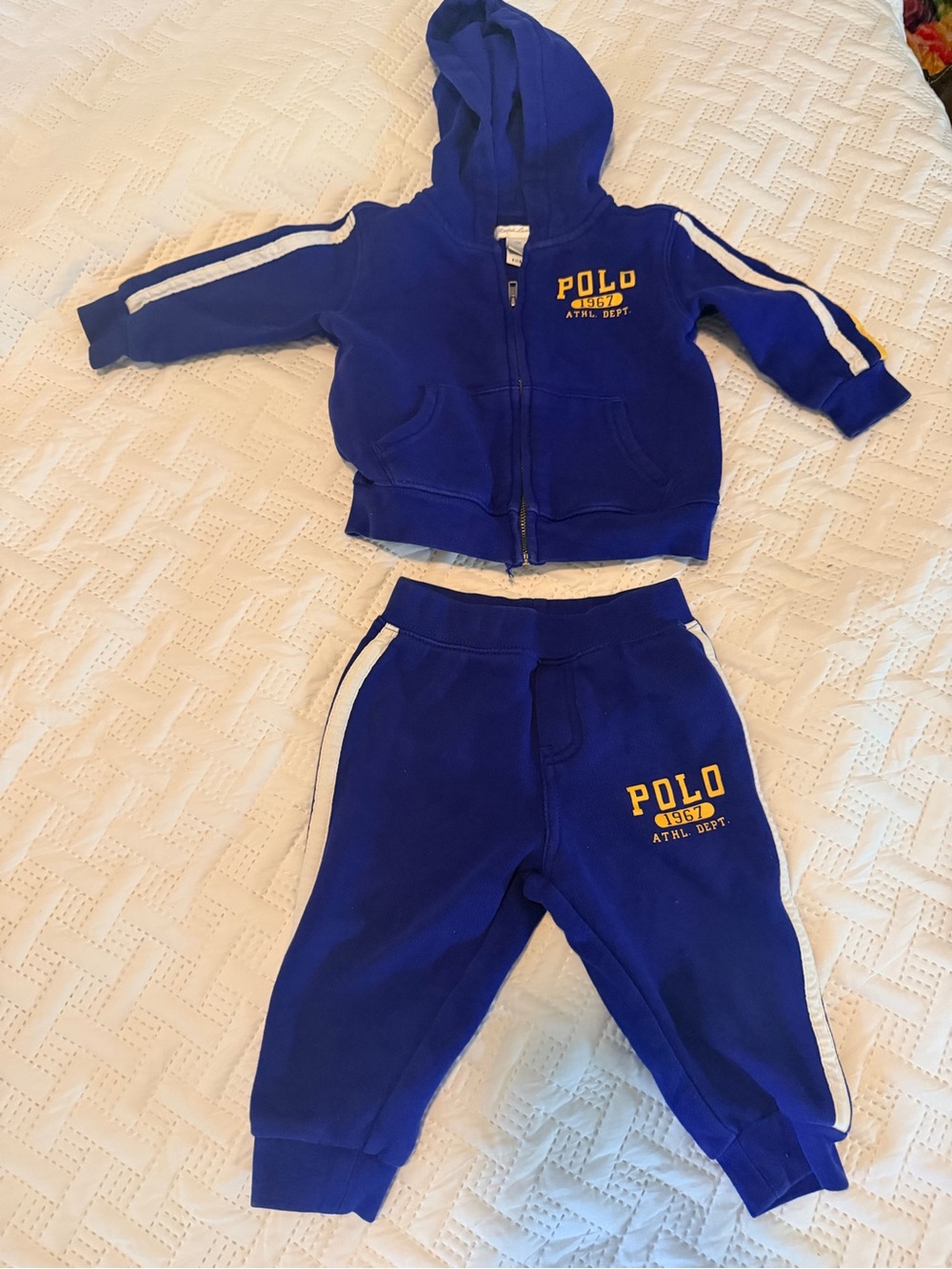 Ralph Lauren Royal Blue Hooded Sweatshirt & Joggers Set with Yellow Logo